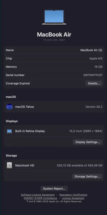 Macbook Air 15 M3 2024 16GB/512GB