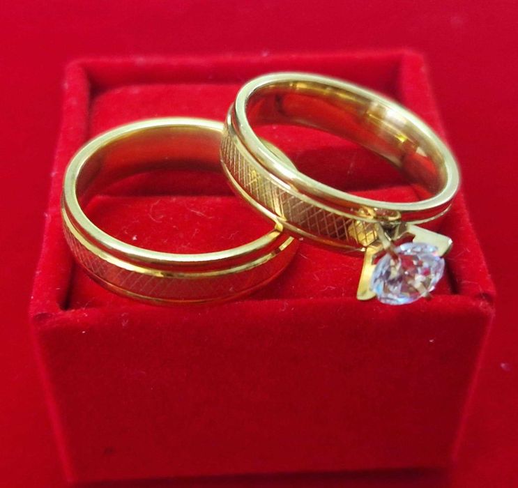 GR85, inel cuplu placat aur 14k, ideal logodna, zirconiu alb, inedit