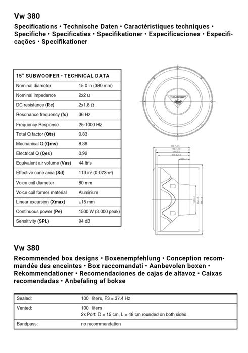 Бас тонколона Blaupunkt VW 380
