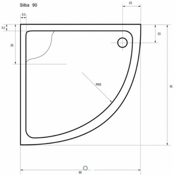 Душ корито, акрилно, овал, 90х90 см.