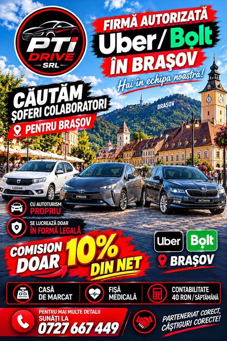 Flota Uber & Bolt Brașov.   10 % din NET