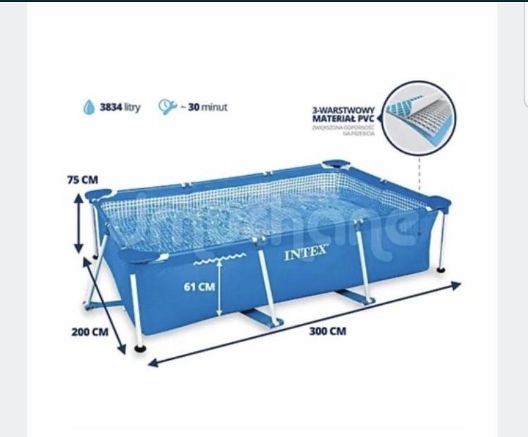 Бассейн Intex надувной и каркасный 3x2x75см  для дома есть доставка !