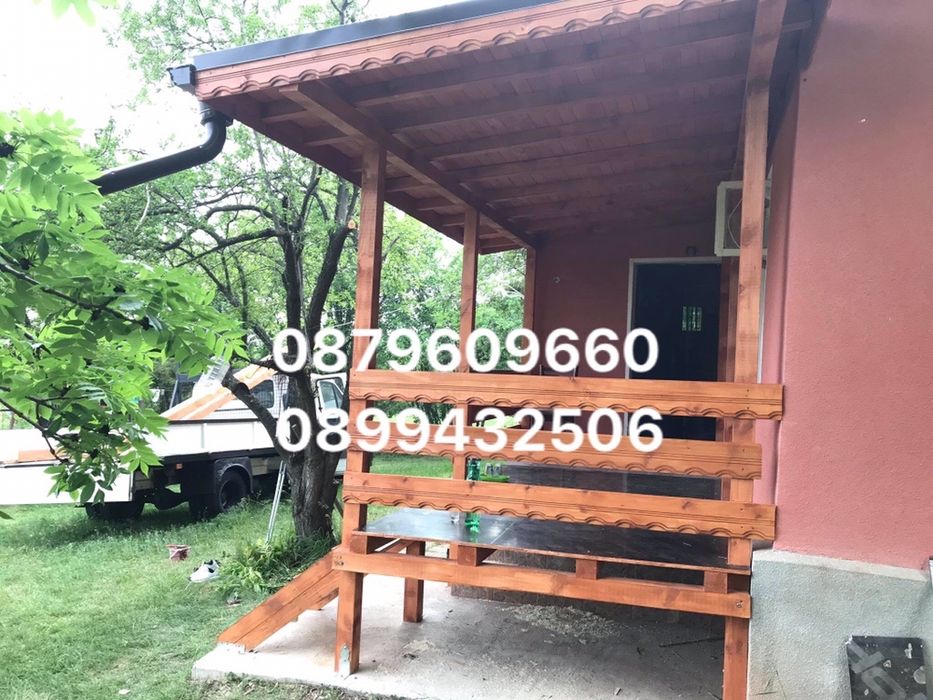 Изграждане на всякакъв вид навеси козирки дървени тераси. Огради.