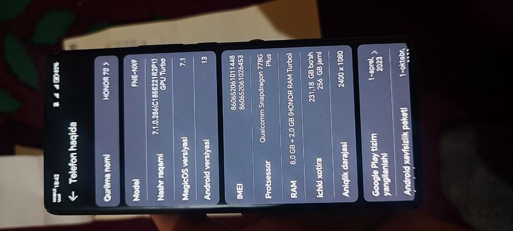 Honor 70 8 256 pamyati yangi