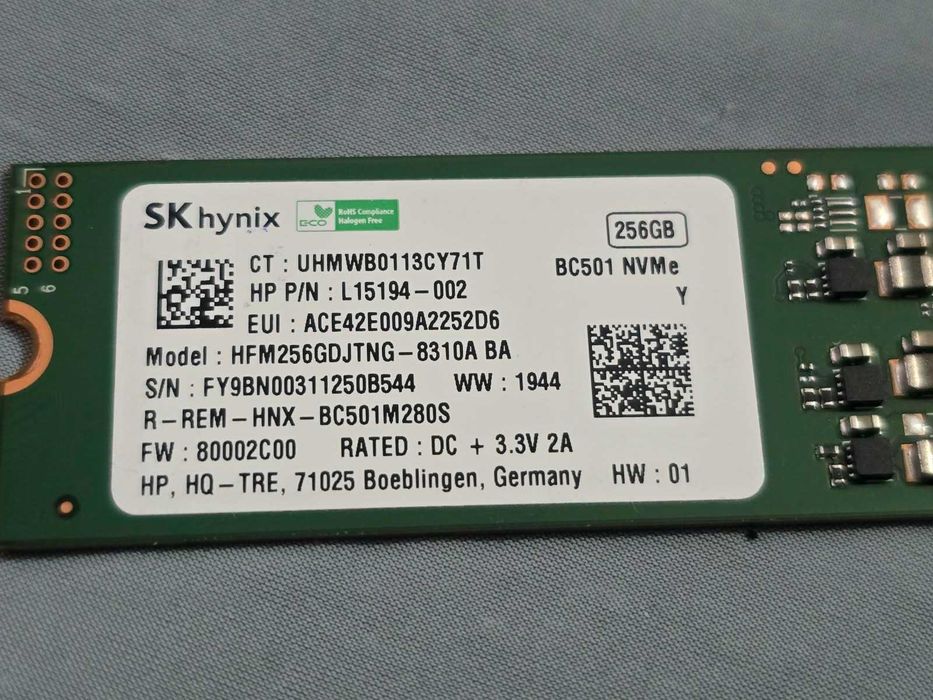Solid State Drive SSD M.2 NVMe SK Hynix BC501 256GB PCIe Gen3 x2