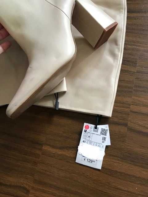 Zara cizme piele naturala tubice bej toc mic peste ghenunchi