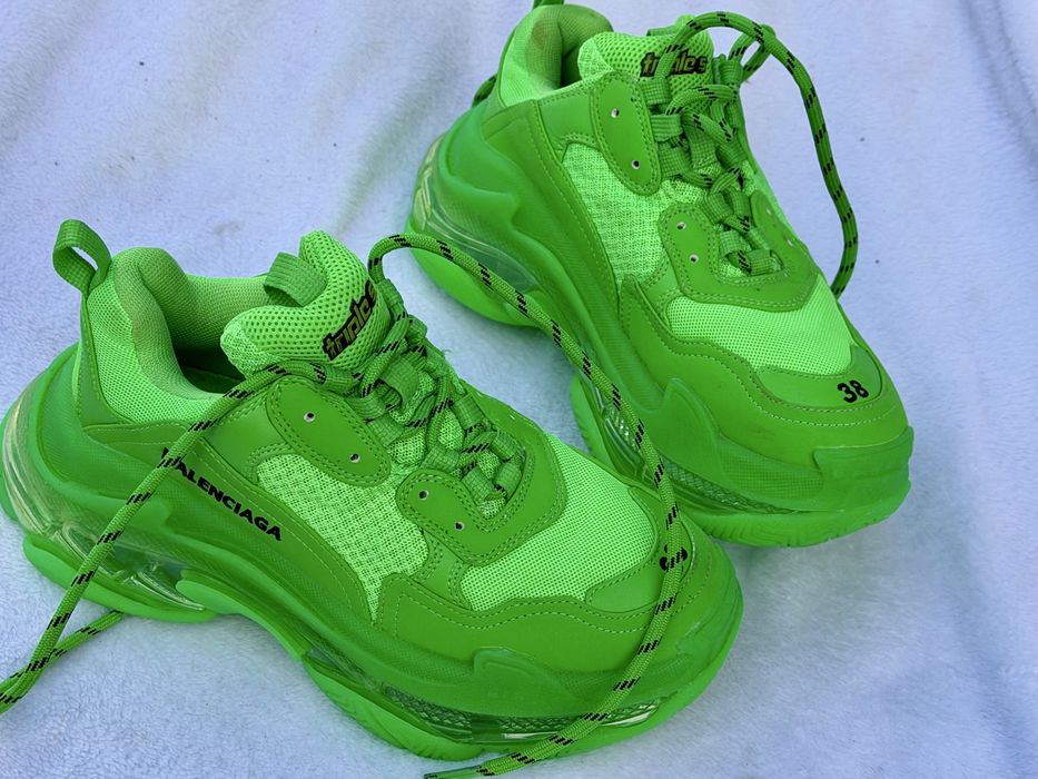 Balenciaga Ttriple S уникални дамски смимкърси елелтриково зелено Топ качество 38