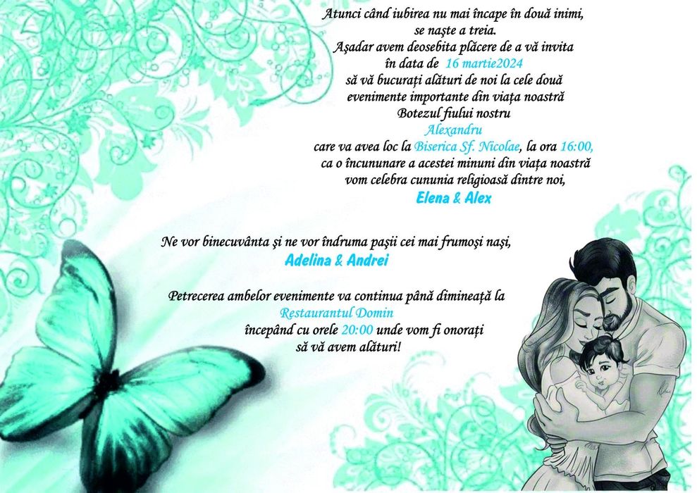 Invitații pentru nuntă, botez sau 2 în 1