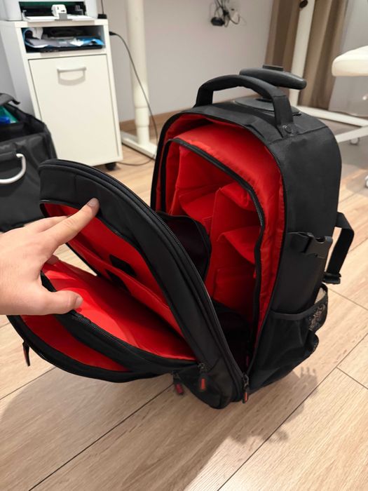 Rucsac foto troler Hama, cu roți, laptop 15.6", husă ploaie - stare foarte buna