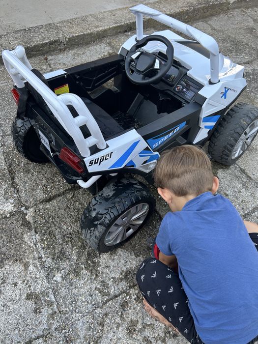 UTV electric pentru copii, Kinderauto RSR, 4x4, 120W, 12V 7Ah, alb-albastru