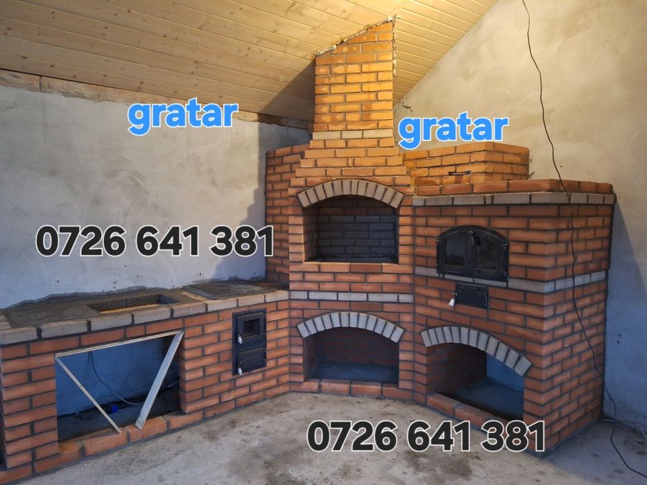 Gratar rustic de cărămidă plita țărănească cuptor de pâine afumături masă de lucru