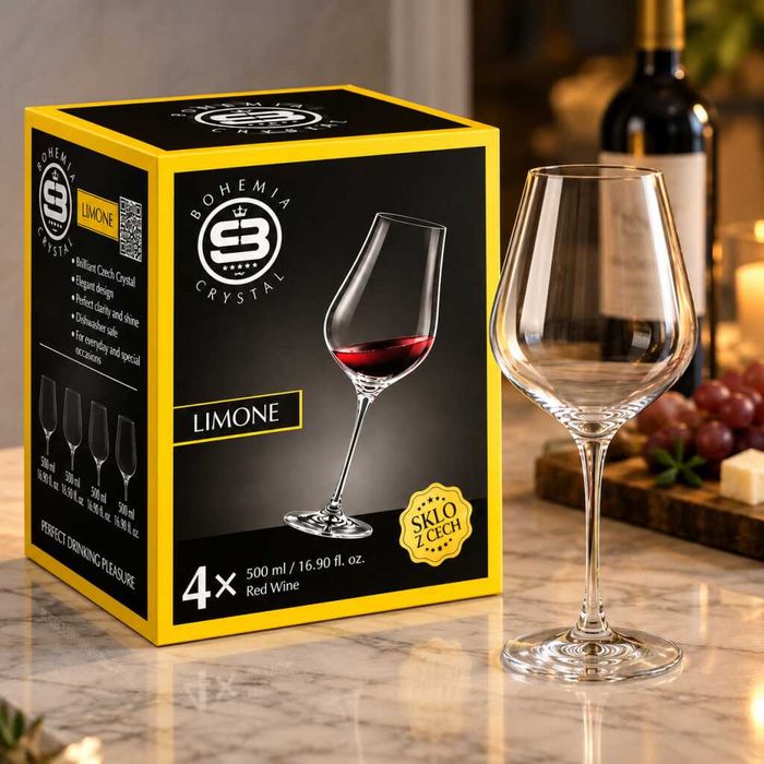 Страхотен комплект класически 4 чаши за червено вино LIMONE Bohemia Skyberg Crystal – 500 мл