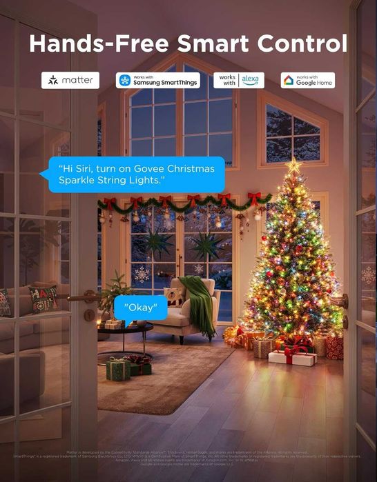 Kоледни смарт лампички Govee Christmas Sparkle String Lights 99ft - 30 метра RGBWIC 375 LED