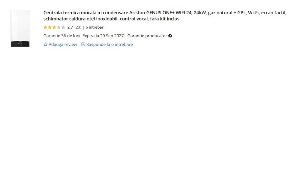Centrala termica Ariston GENUS ONE+ WIFI 24, 24kW, gaz natural + GPL