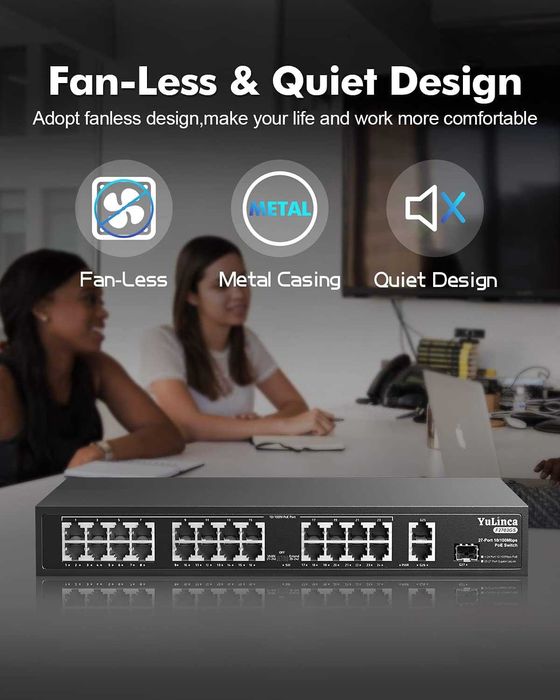 Switch PoE YuLinca 27 porturi,Max 300 W, VLAN bazat pe port,PoE 250m