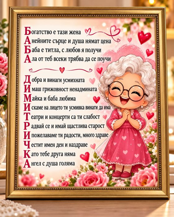 Акростих  с портрет в рима с ИМЕ  със скрито послание,  персонализирана картичка