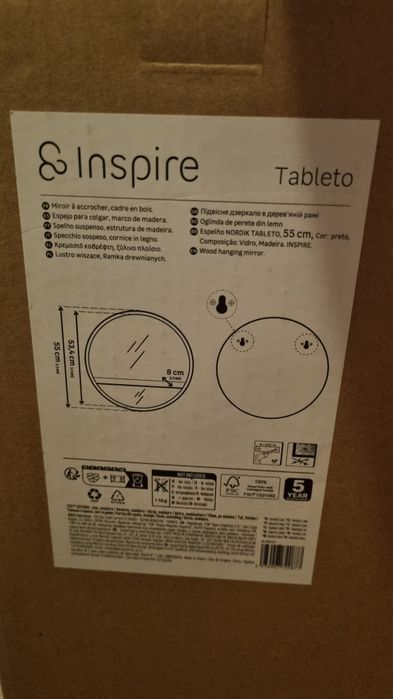 Oglinda decorativa Inspire Tableto, diametru 55 cm, rama MDF, negru