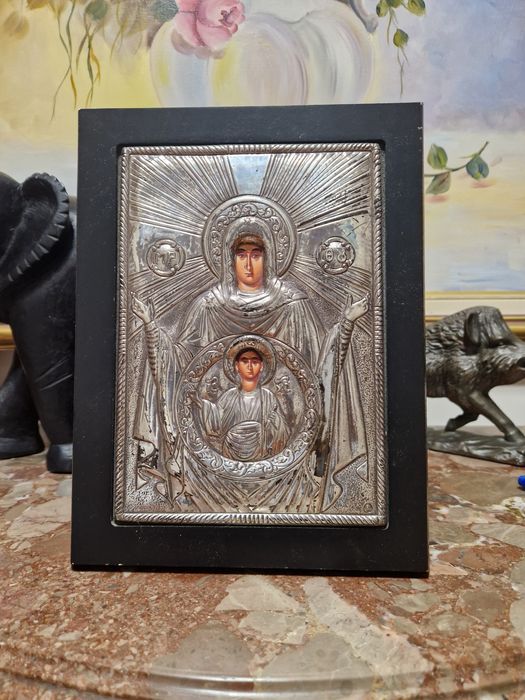 Страхотна антикварна сребърна икона със сертификат