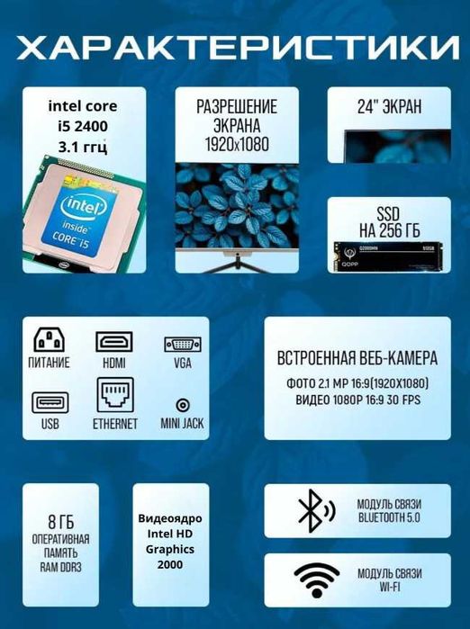 Моноблок ZIFFLER 24" Full HD IPS intel i5 - 8GB DDR3, SSD 256