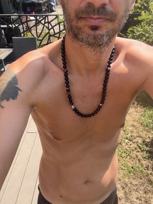 Мъжки ръчно правени гердани от обсидиан и тигрово око