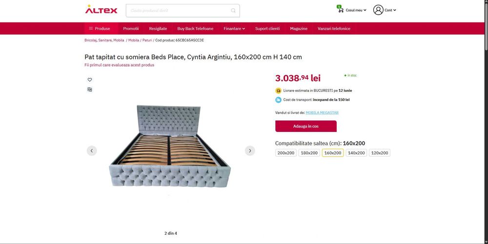 Pat tapitat cu somiera Beds Place Nou Luat cu 3000 lei