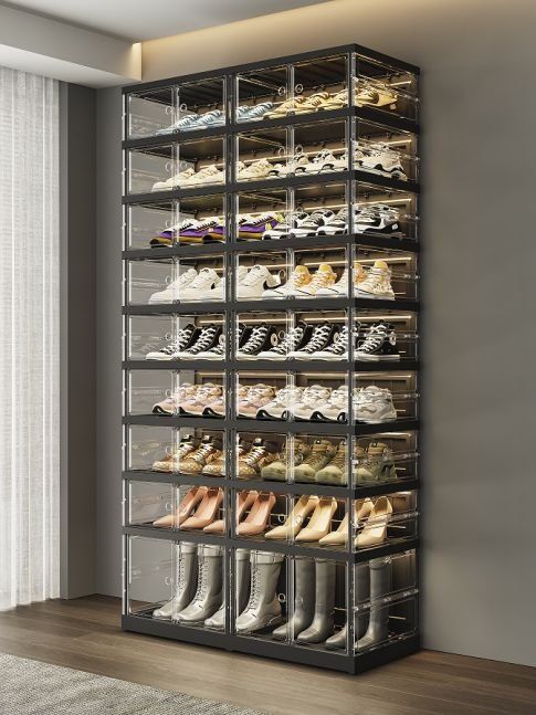 Обувной шкаф с прозрачными дверцами и LED-подсветкой NovaMarket