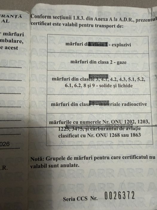 Consilier Siguranta ADR transport Clasele 3-9 si Clasa 2 Gaze