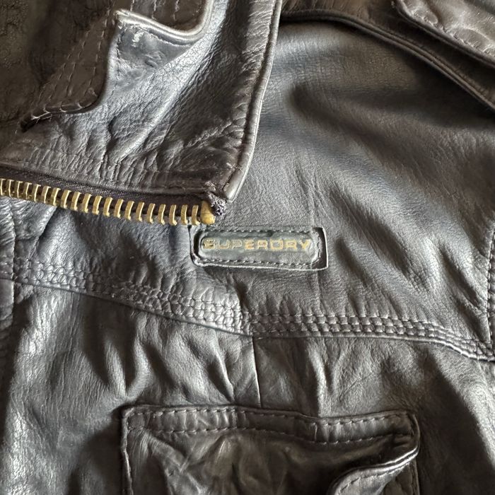 Geacă  vintage de piele naturală Superdry  biker neagră mărime M