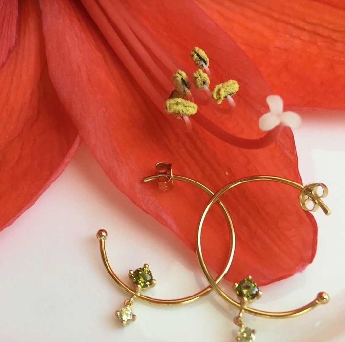 Серьги-кольца Mirabella (cеребро, хризолит)