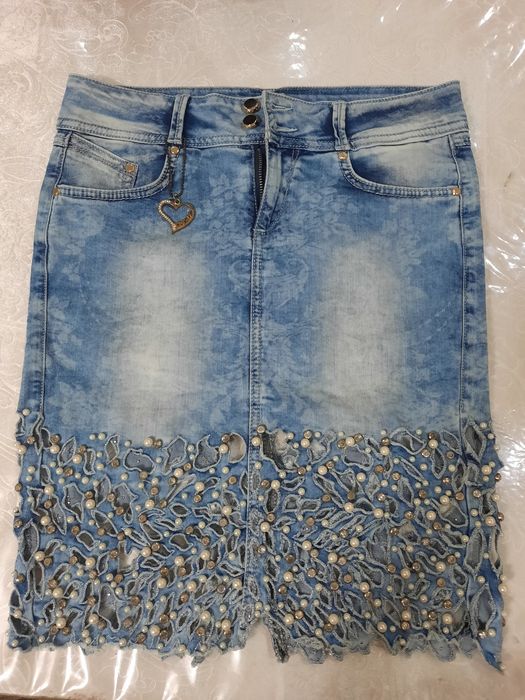 Юбка джинсовая со стразами