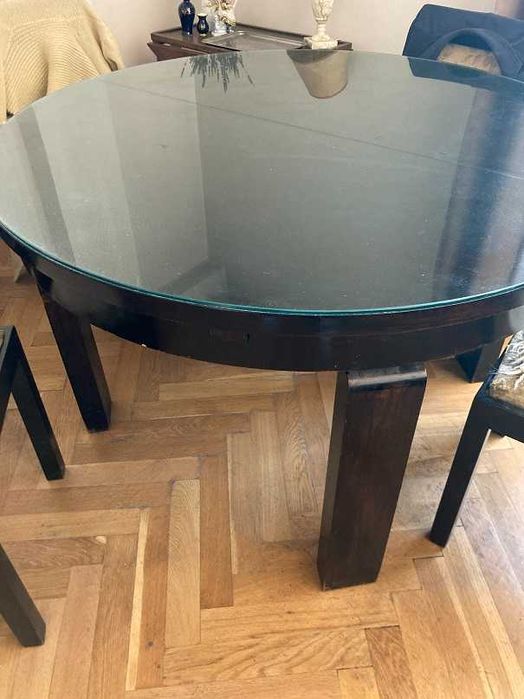 Masa rotunda lemn 4 persoane extensibila cu 8 scaune tapisate