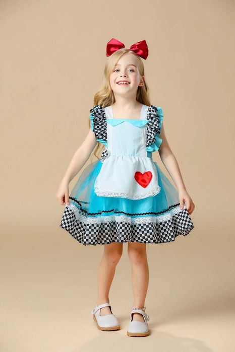 Rochie rochita costum Alice in Tara Minunilor NOUA 6 si 8 ani