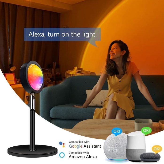 Lampă inteligentă Sunset LED WiFi – 16 milioane culori, Alexa & Google