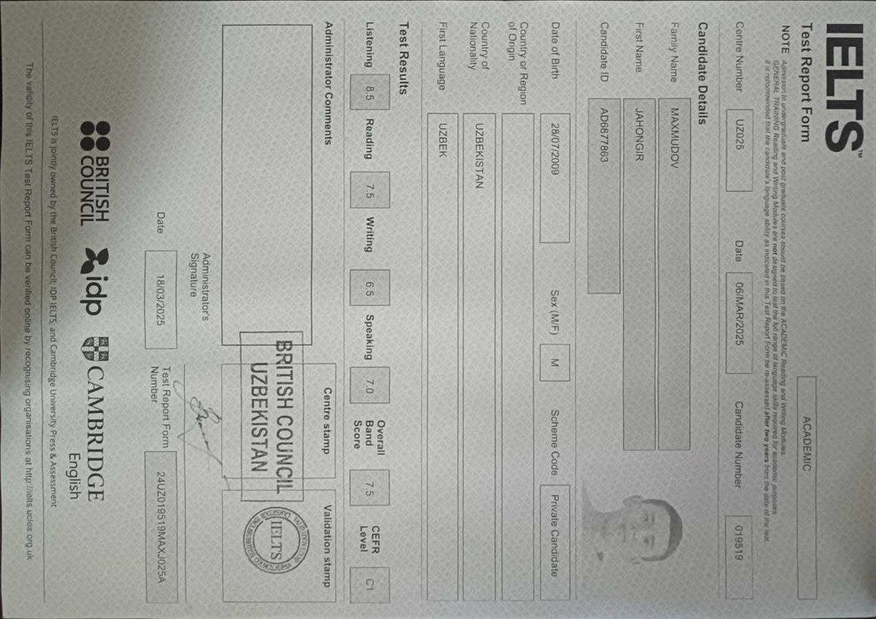 SAT 1520 | IELTS 7.5 | Individual 1-on-1 darslar