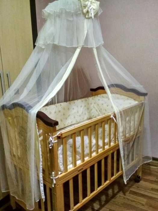 детская кроватка и люлька в комплекте из натурального дерева-бамбука