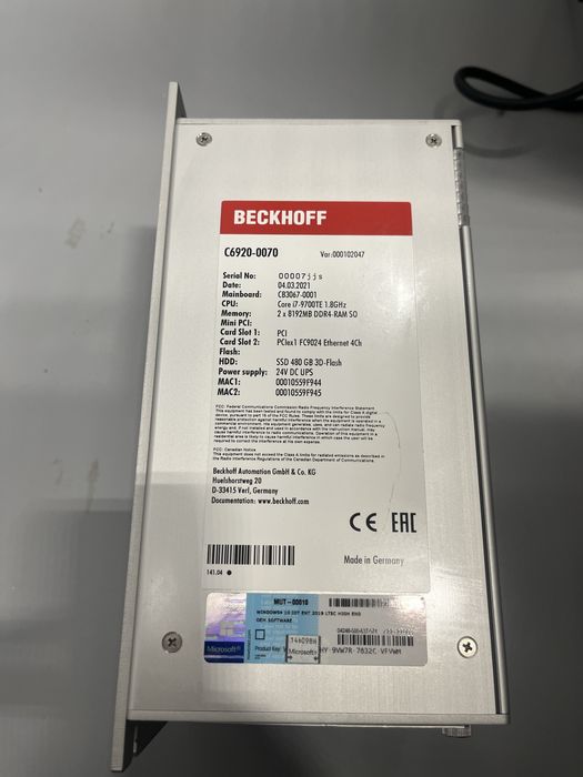 Beckhoff C6920 Industrial PC i7-9700TE / 16GB RAM / SSD 480GB