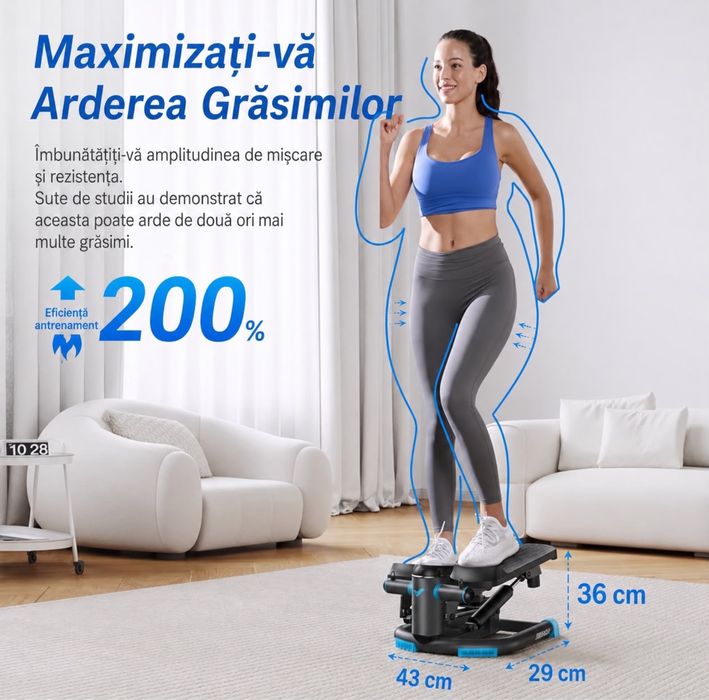 MERACH Mini Stepper 2 în 1 cu LCD + Benzi Elastice, 150 kg, Twist Stepper, Negru