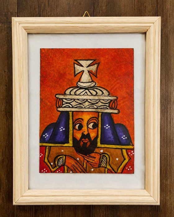 Pictură autentică etiopiană pe piele de capră – Regele Lalibela