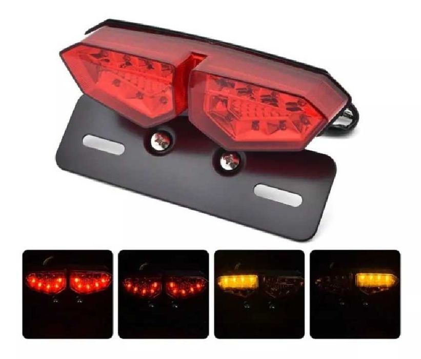 LED Стоп диоден за мотоциклет с вградени мигачи и стойка за номер.