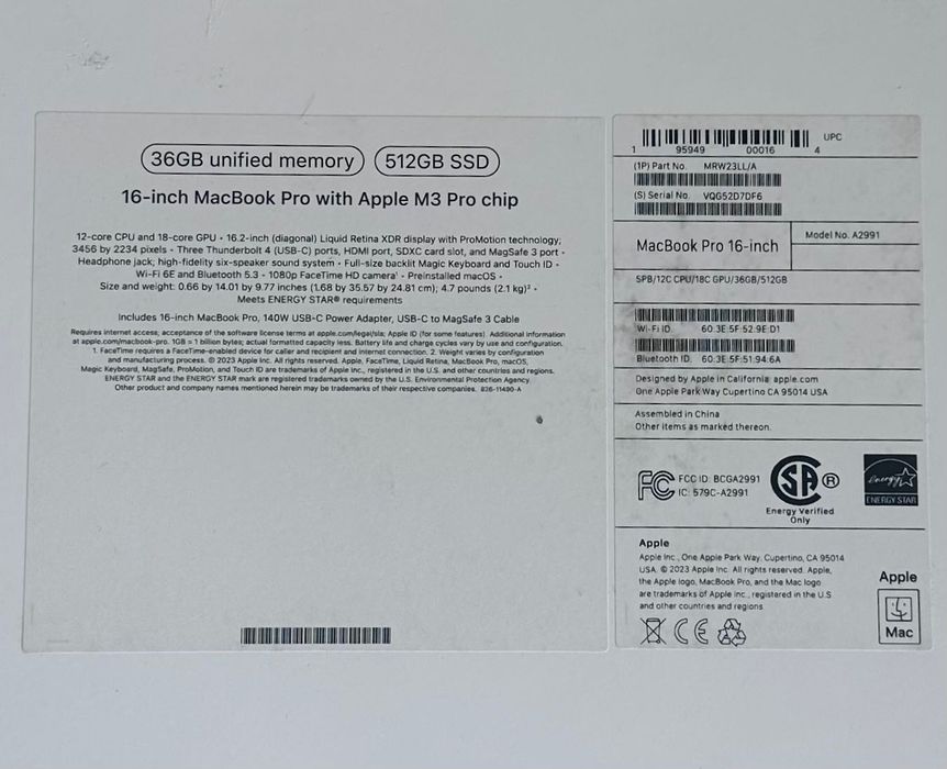 Apple MacBook Pro 16 с Apple M3 Pro 512GB, 36GB RAM, 12 CPU / 18 GPU