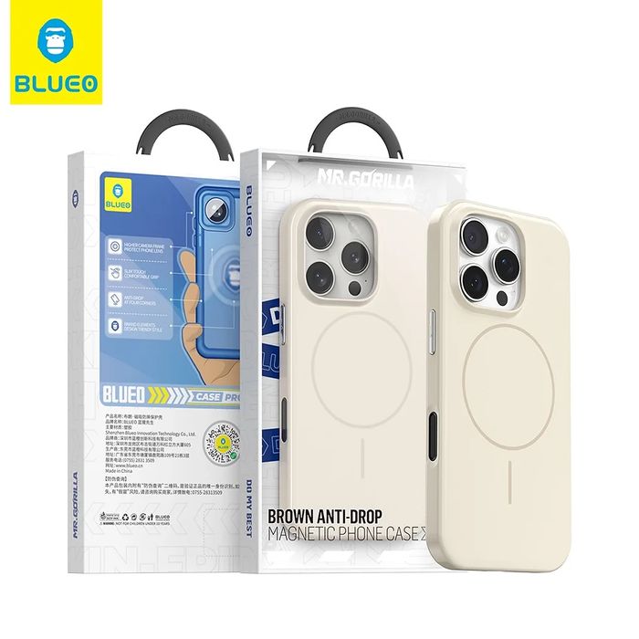 Blueo brown anti-drop magnetic phone case iphone 16 pro max, крем