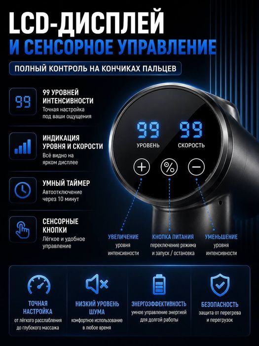 Массажер пистолет KONKA 9 насадок, 99 - уровней, + кейс