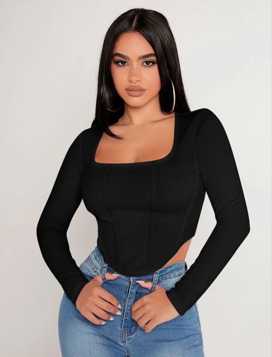 Черна блуза с дълъг ръкав