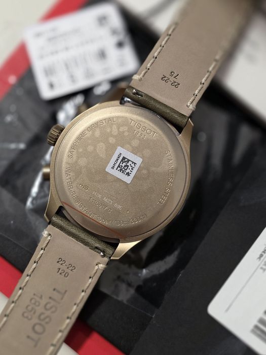 Ceas sigilat Tissot Chrono XL 45mm, culoare bronz, curea piele kaki