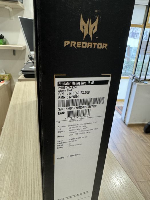 ACER Predator Helios Neo 16 AI intel Ultra 9, 32GB Nvidia RTX 5060 nou
