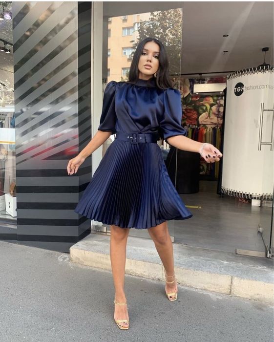 Rochie plisata blue TGH Fashion