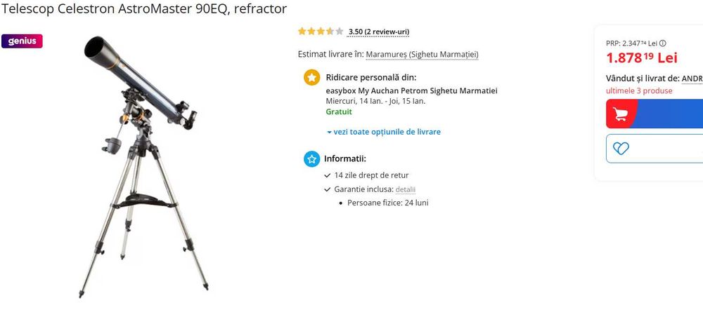 Telescop Celestron AstroMaster 90EQ, refractor