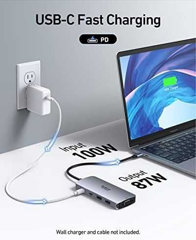 Нов Универсален USB C хъб с HDMI, DisplayPort, VGA и бързо зареждане