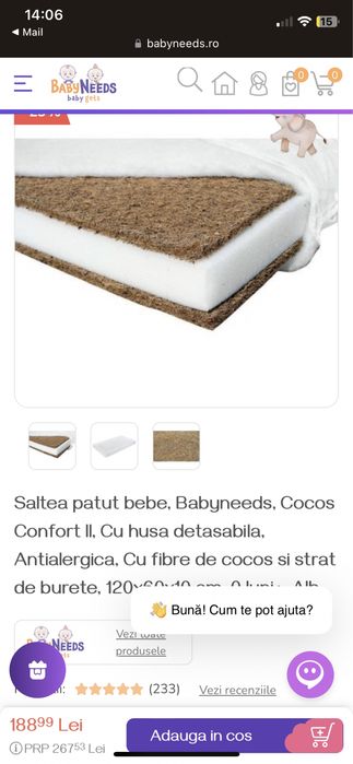 Vand Pătuț bebe + saltea + baldachin  toate NOI