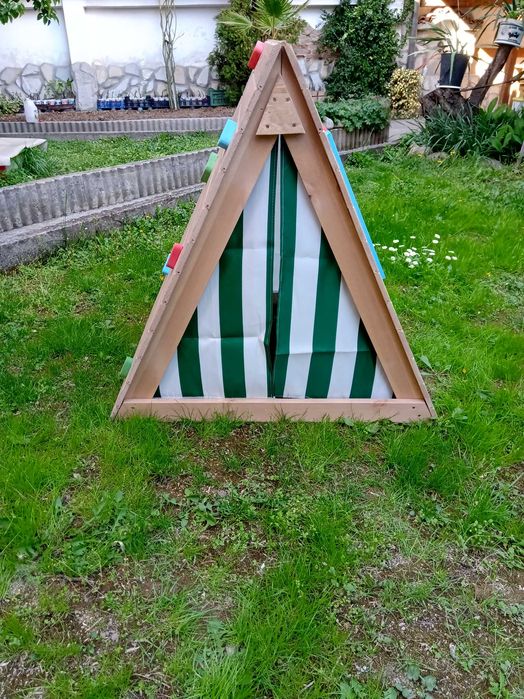 ПРОМОЦИЯ на Детска дървена къщичка за двора, с рампа за катерене.